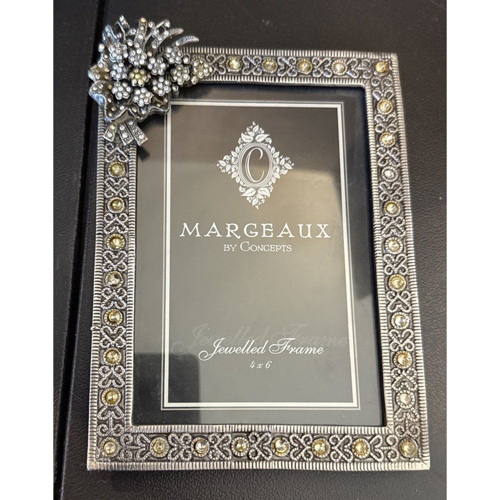 Margeaux Concepts Jeweled Floral Silver Tone Photo Frame Picture 4x6 NEW